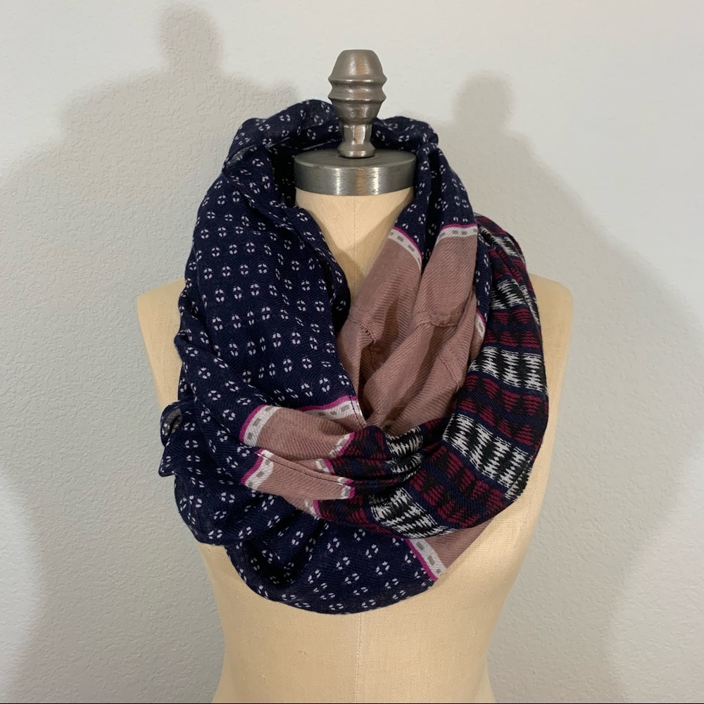 LOFT navy and rose printed infinity scarf